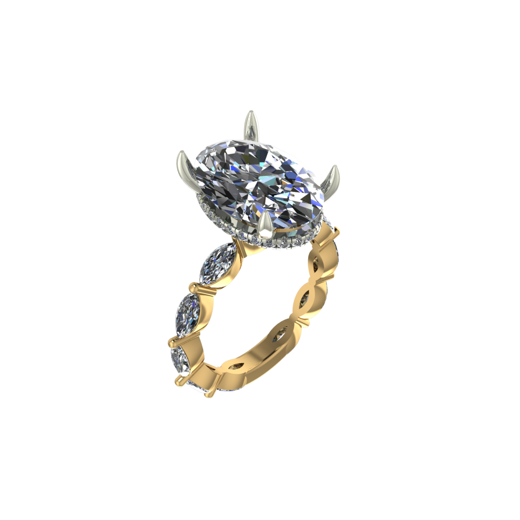 The Lexy. Oval Brilliant with Marquise Cut Sides Hidden Halo