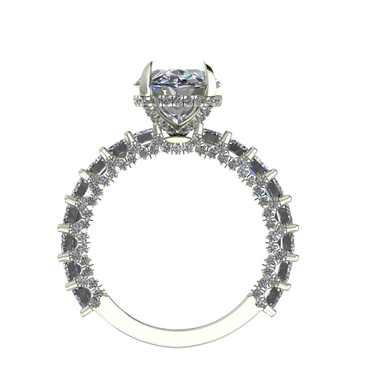 3D U-Pave Emerald Cut Mounting for a Oval Center (stone not included)