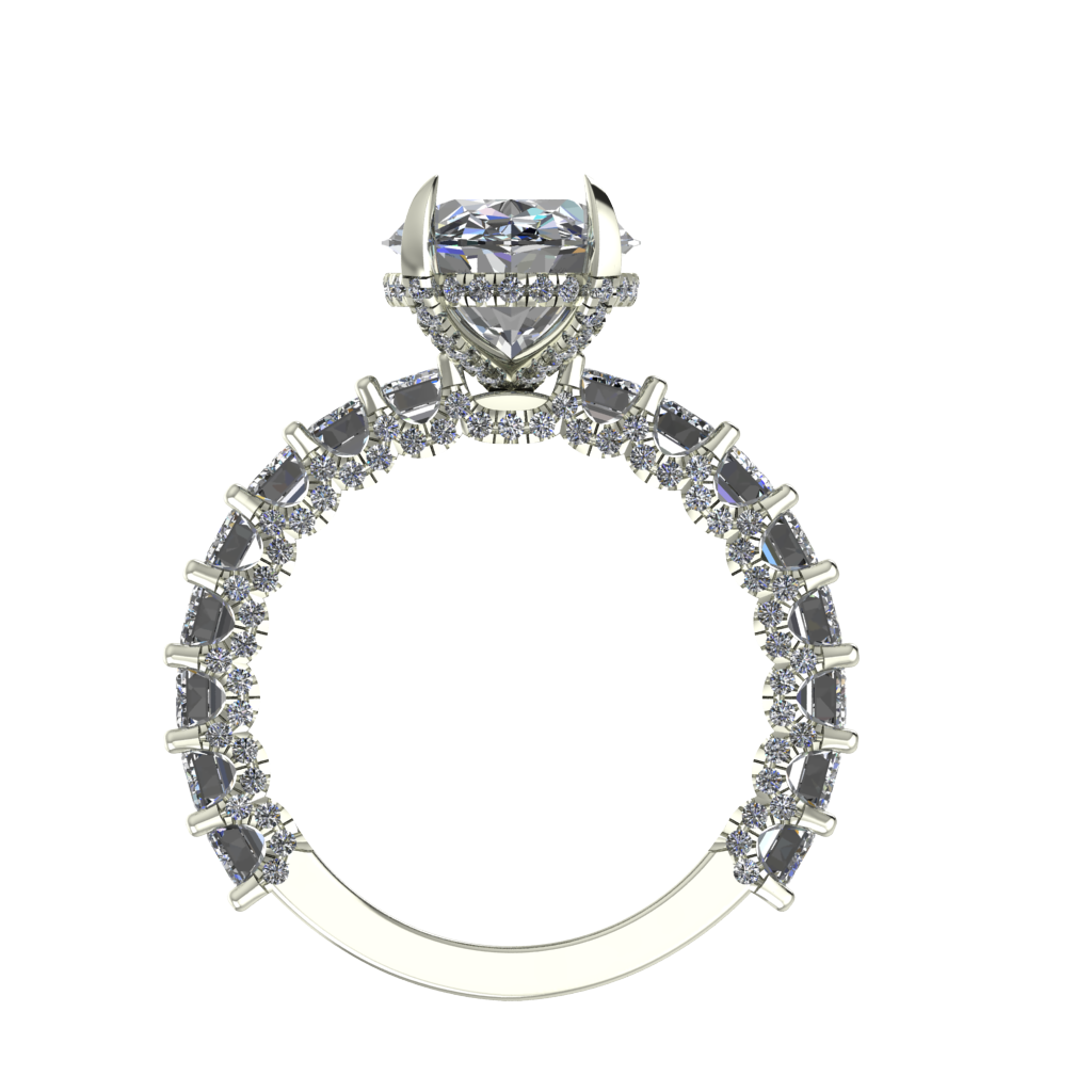 3D U-Pave Emerald Cut Mounting for a Oval Center (stone not included)