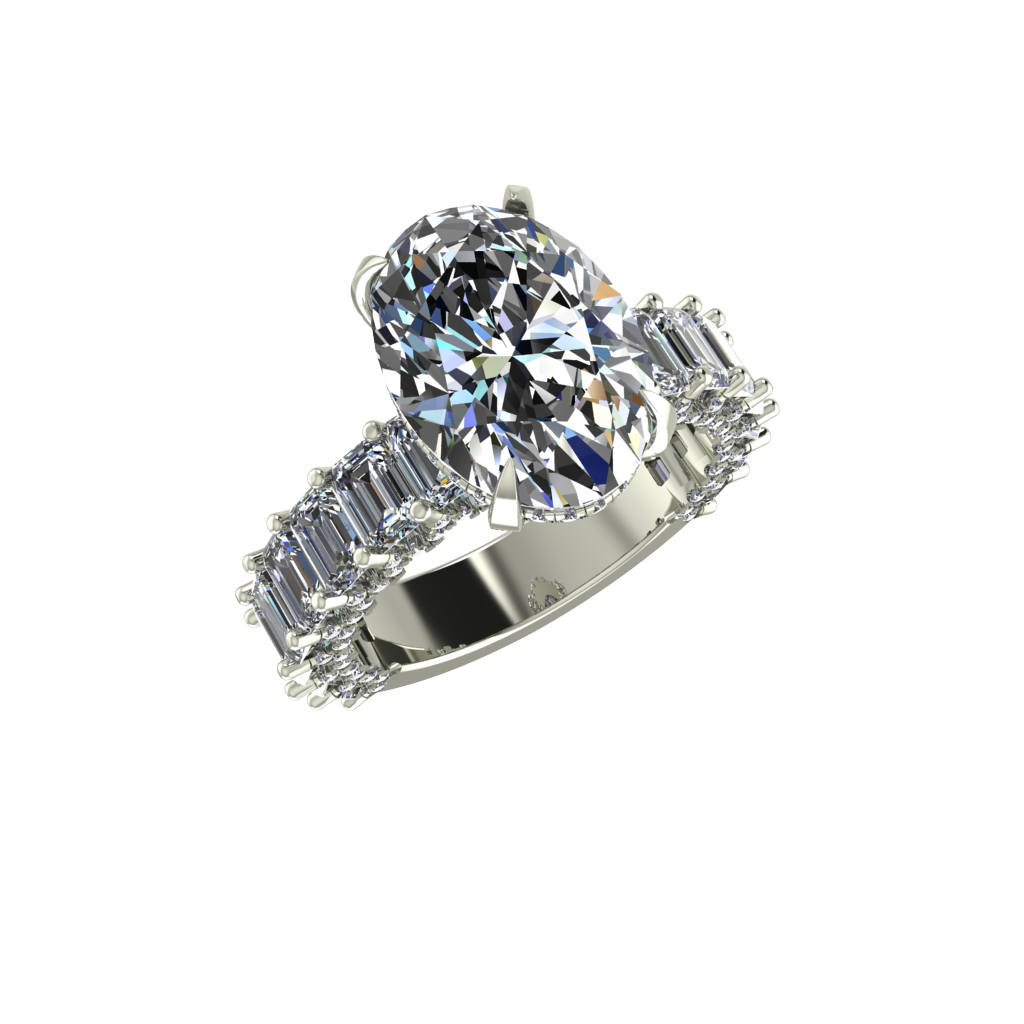 3D U-Pave Emerald Cut Mounting for a Oval Center (stone not included)