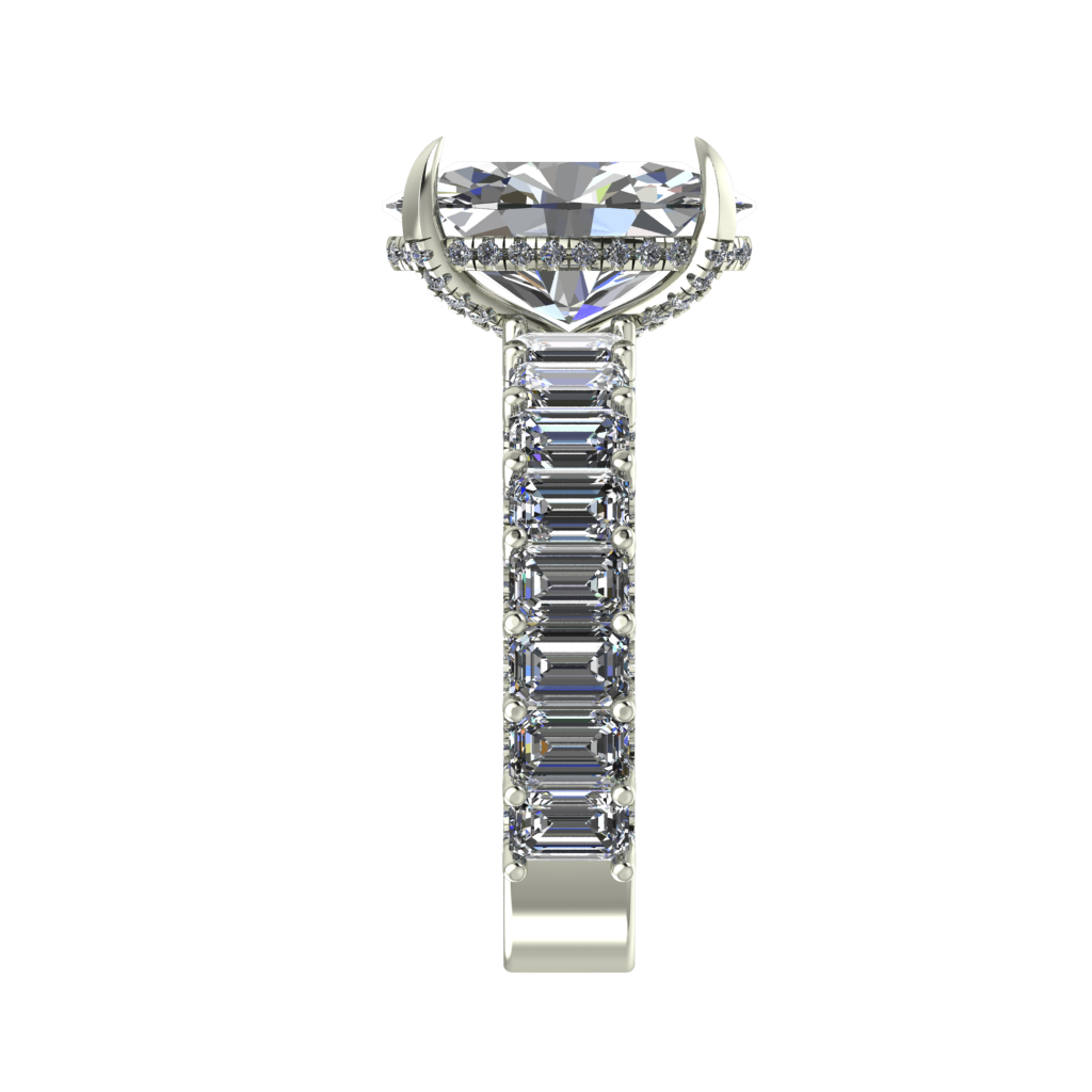 3D U-Pave Emerald Cut Mounting for a Oval Center (stone not included)