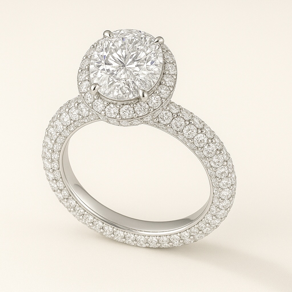 The Valencia Oval Double Halo 3D Pave