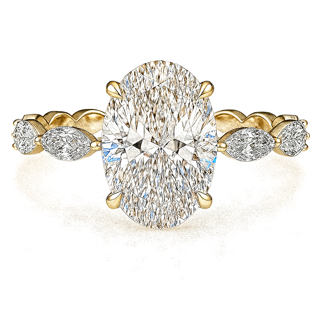 The Lexy. Oval Brilliant with Marquise Cut Sides Hidden Halo