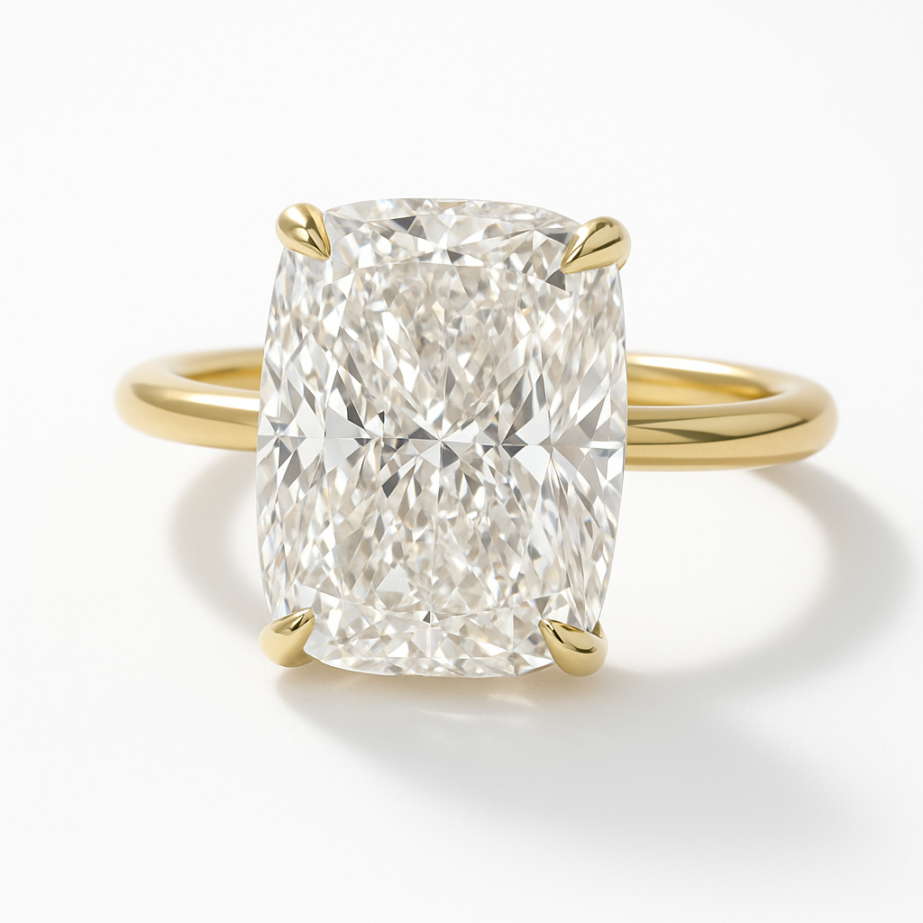 Elongated Cushion Cut Solitaire Hidden Halo