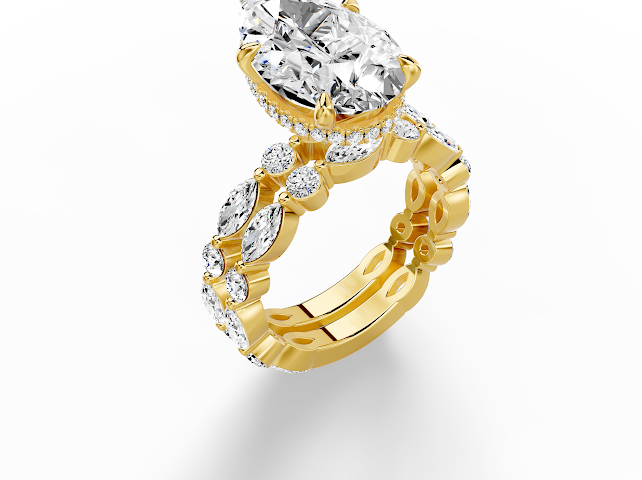 Pear on marquise round wedding band included