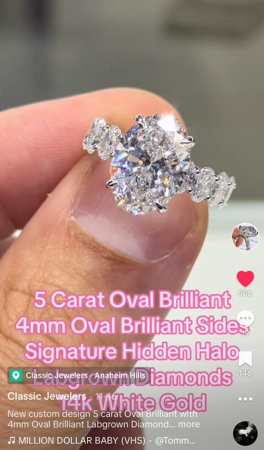 5.00 Carat D Color VS1 Oval Brilliant in 14K White Gold 2.90ct Oval Brilliants