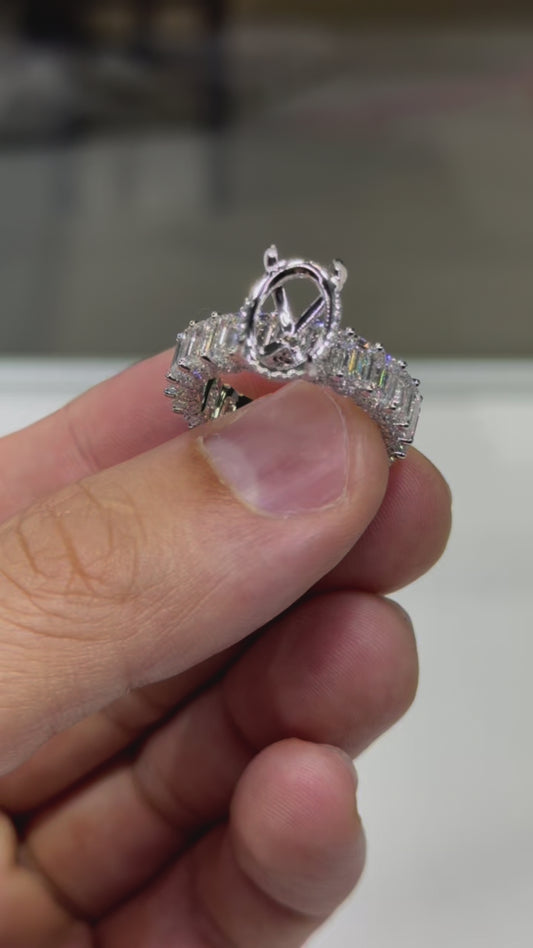 3D U-Pave Emerald Cut Mounting for a Oval Center (stone not included)