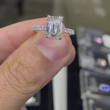 4 Carat Emerald Cut in Signature Setting 1.24ct Hidden Halo