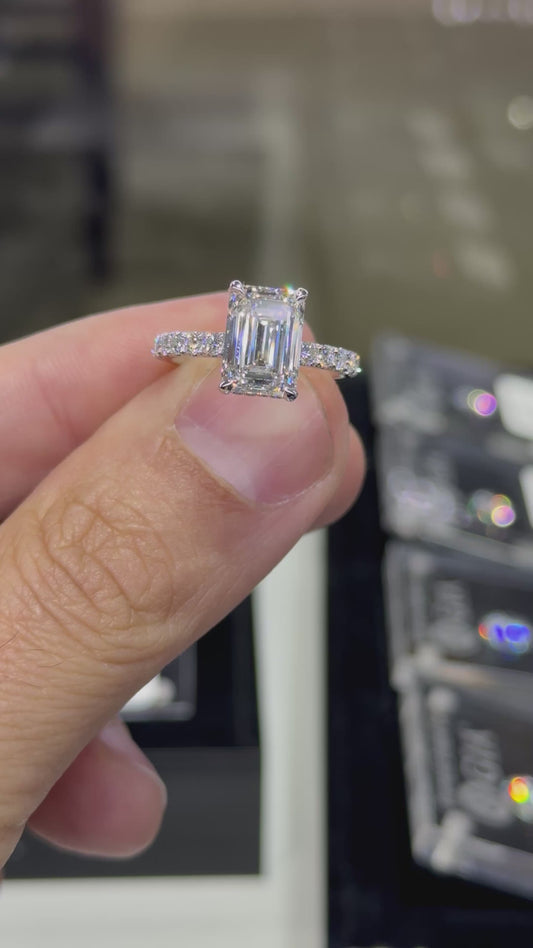 4 Carat Emerald Cut in Signature Setting 1.24ct Hidden Halo