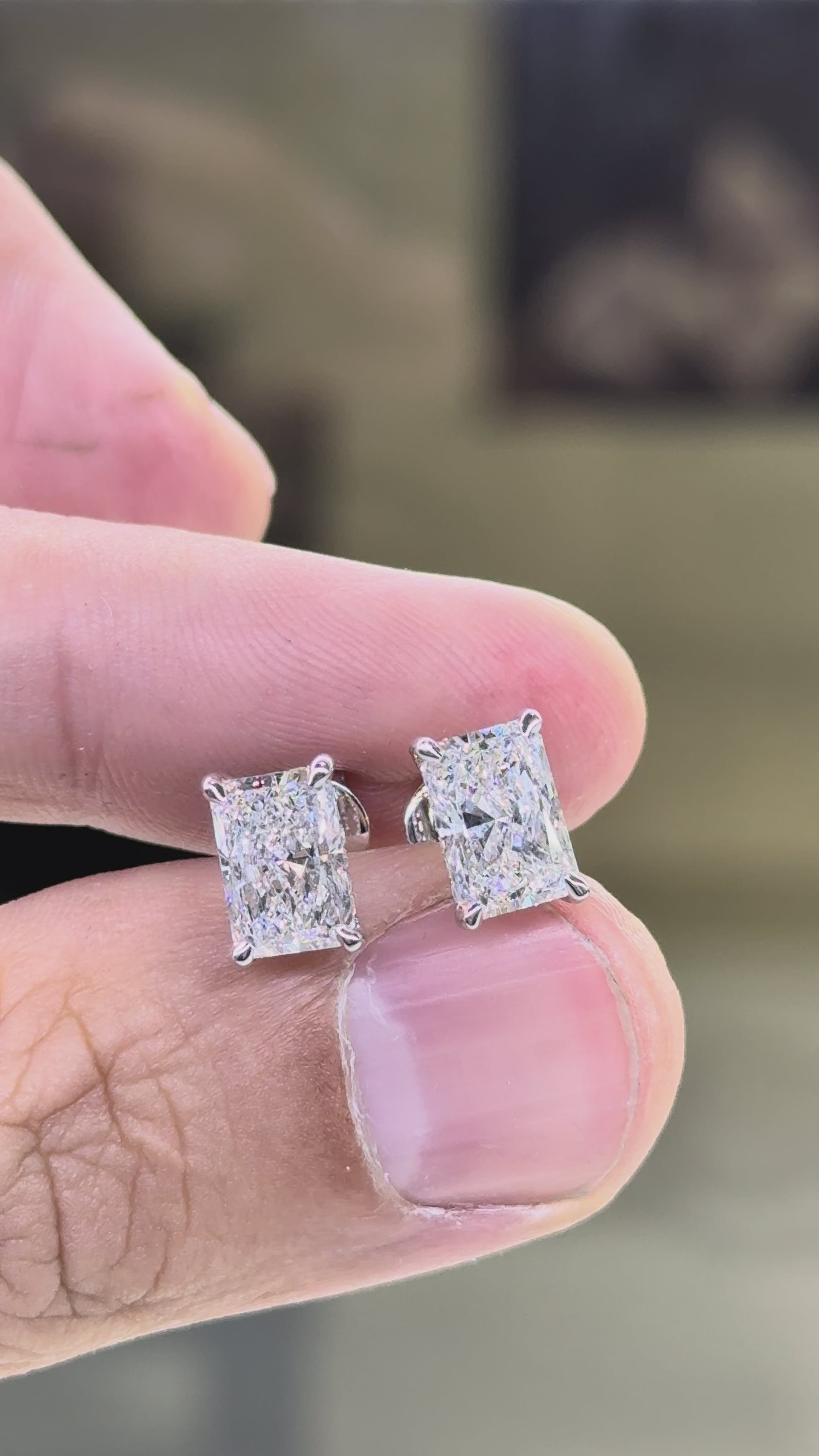 Radiant Cut Hidden Halo Stud Earrings