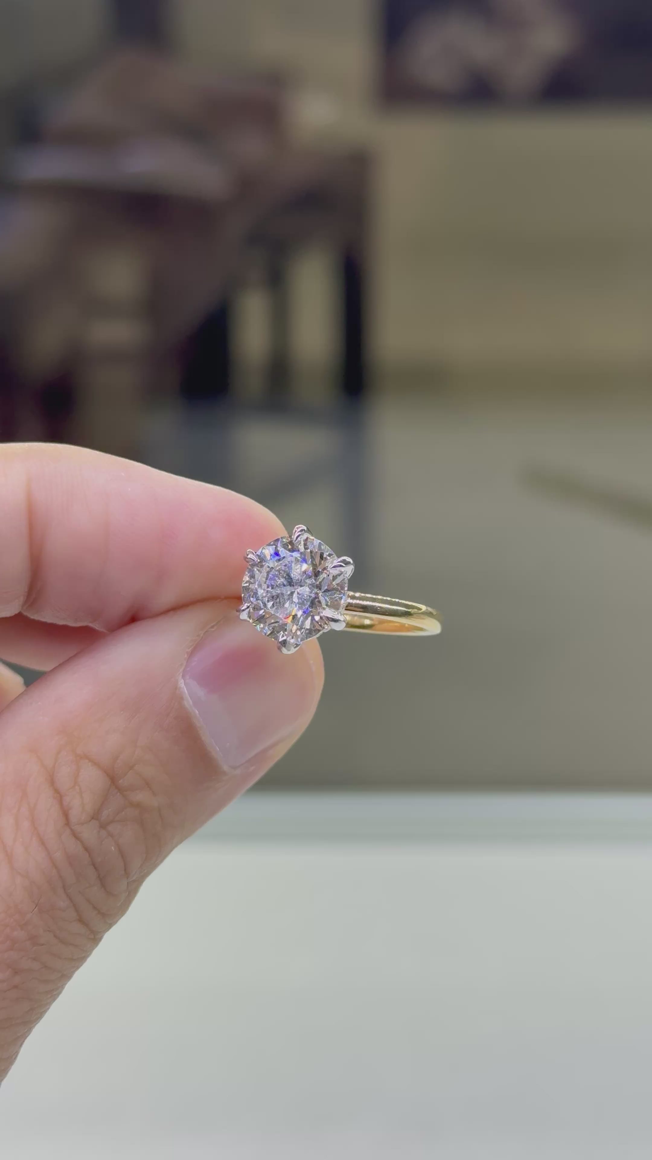 Round 3MM yellow gold solitaire band with hidden halo